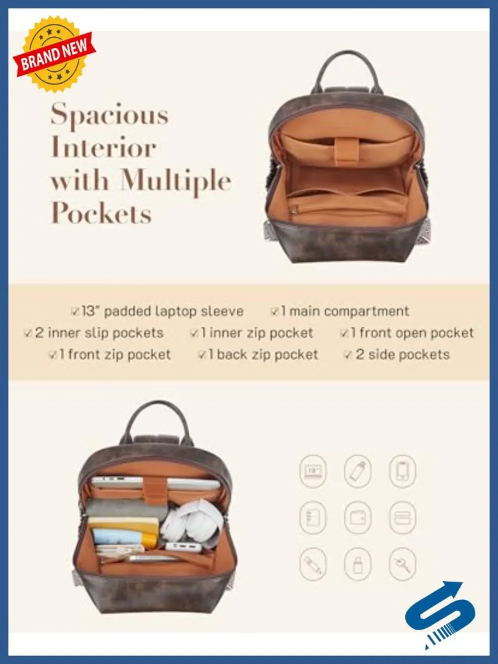 Vintage PU Leather Convertible Backpack Purse Women Travel Satchel Handbag 13